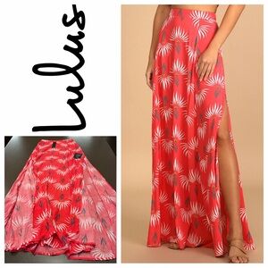 NWT  Lulu’s Trancoso Coral Floral Print Maxi Skirt Sz: S